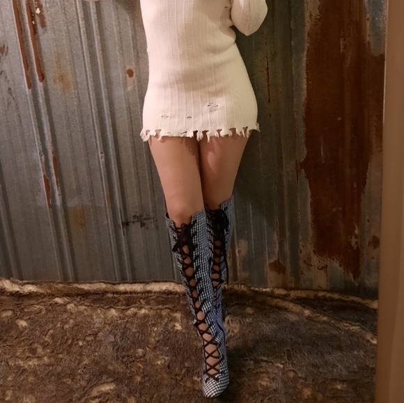 Plaid Lace Up Over the Knee Boots - Picture 7 of 10